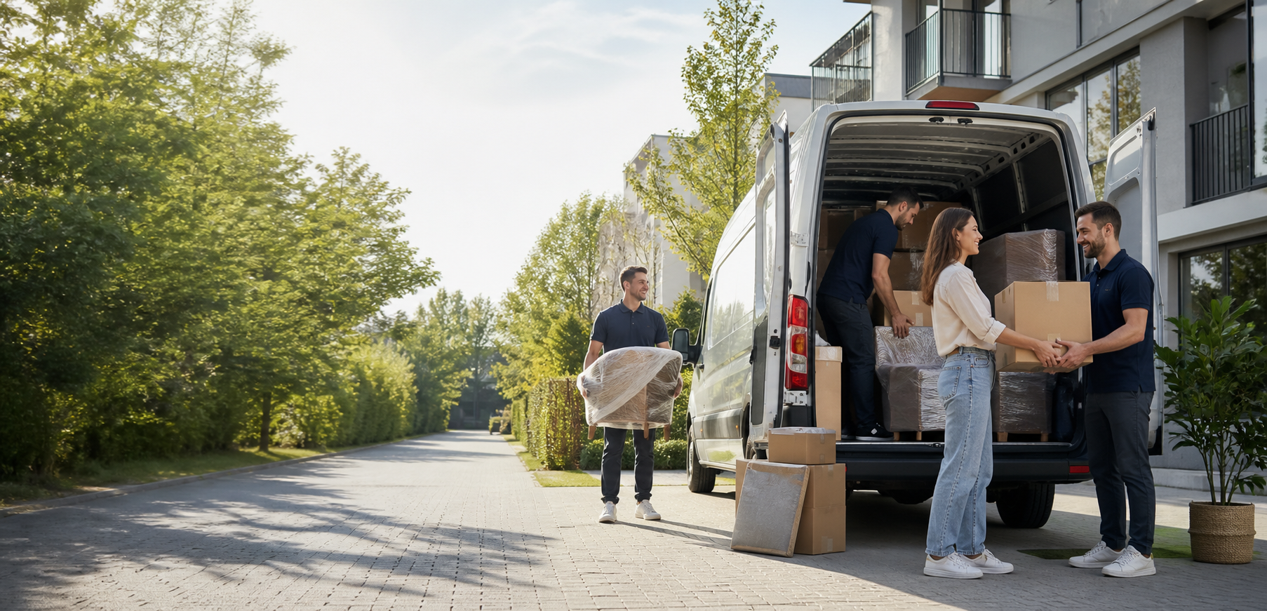 Umzugsteam beim Einladen eines Transporters